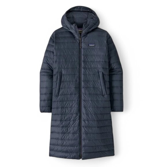 Patagonia Womens Recycled Down Sweater Parka Puffer Jacket Navy Blue L New